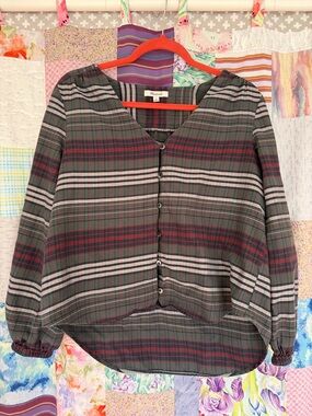 Madewell Button-Front Plaid Top in Olive Green, Burgundy & Navy